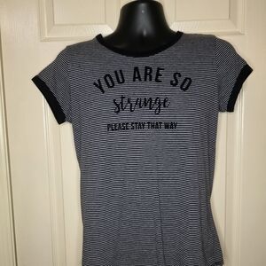 Striped Ringer Tee You Are So Strange Graphic Shirt Black Gray XL